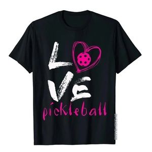 I Love Pickle‎ Ball Women’s 100% Cotton T-Shirt in Black and Fuchsia Pink Small